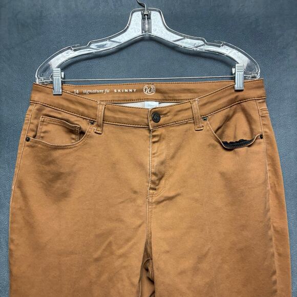 W62 Skinny Pants Chino Womens 14 Plus Size Work Casual Comfy Preppy Camel Brown - Picture 6 of 12